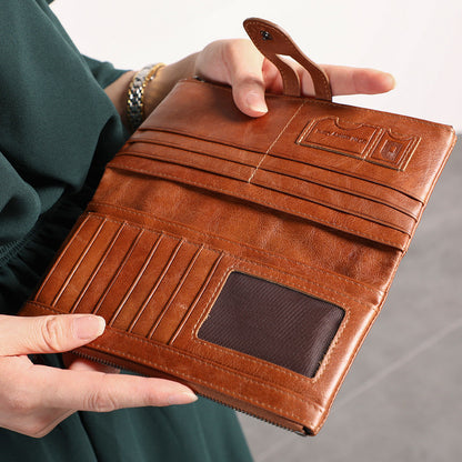 Red Premium Leather Long Wallet Clutch Organizer 19x10x3cm - 15 Card Slots
