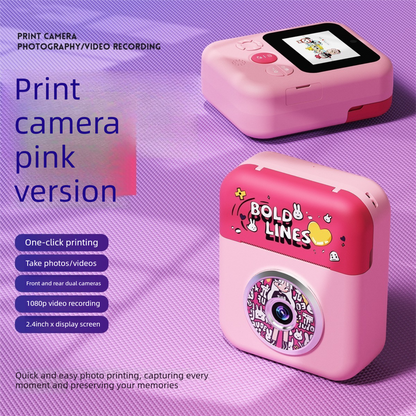 Kids Instant Print Camera with 32GB SD Card & 3 Paper Rolls - Retro Thermal Digital Camera & Video Recorder - 1080P Dual Lens Selfie Toy Gift - Pink