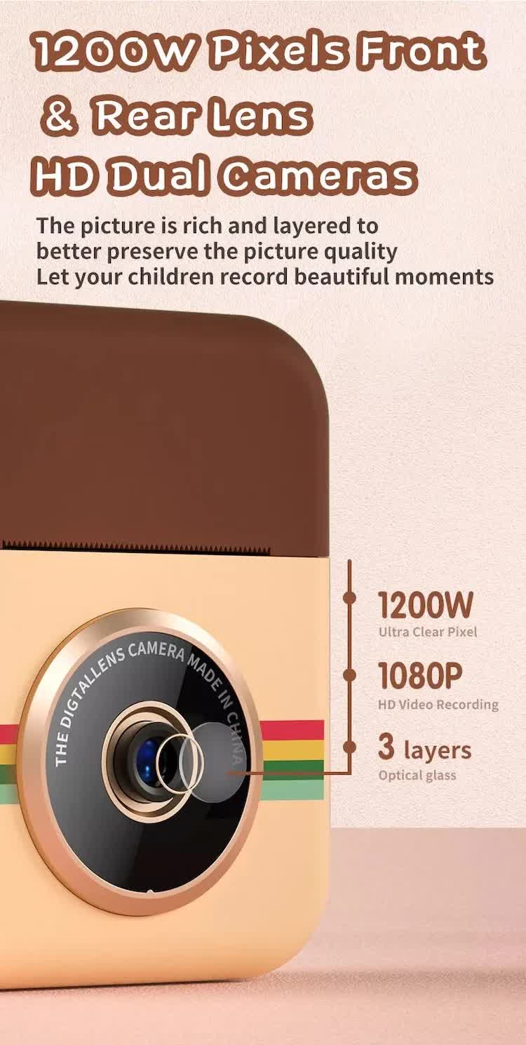 Kids Instant Print Camera with 32GB SD Card & 3 Paper Rolls - Retro Thermal Digital Camera & Video Recorder - 1080P Dual Lens Selfie Toy Gift - Blue