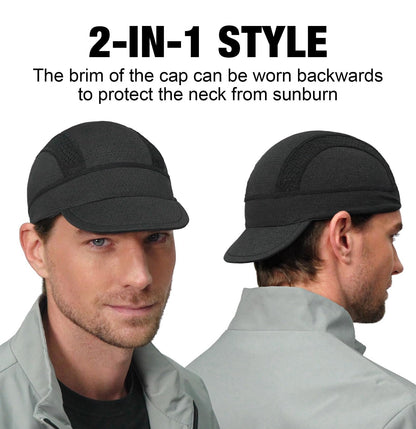 Black Mesh Cycling Cap Under Helmet Liner Breathable Skull Cap with Flip Up Brim Sun Shade Moisture Wicking Hat for Bike Running Fits 55-60cm
