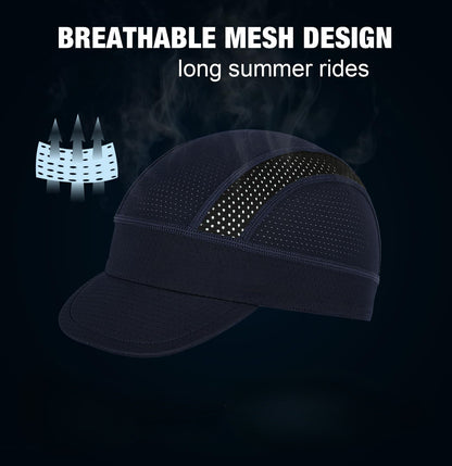 Black Mesh Cycling Cap Under Helmet Liner Breathable Skull Cap with Flip Up Brim Sun Shade Moisture Wicking Hat for Bike Running Fits 55-60cm