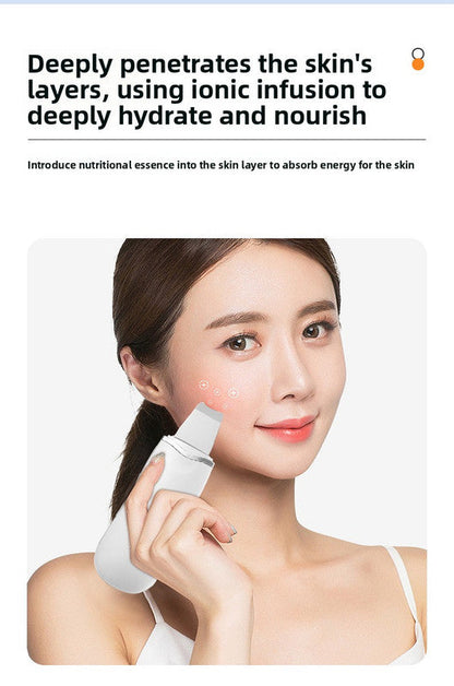 Ultrasonic Skin Scrubber Facial Spatula Blackhead Remover & Pore Cleaner with Ion EMS Lifting Mode Rechargeable Beauty Tool Ivory White
