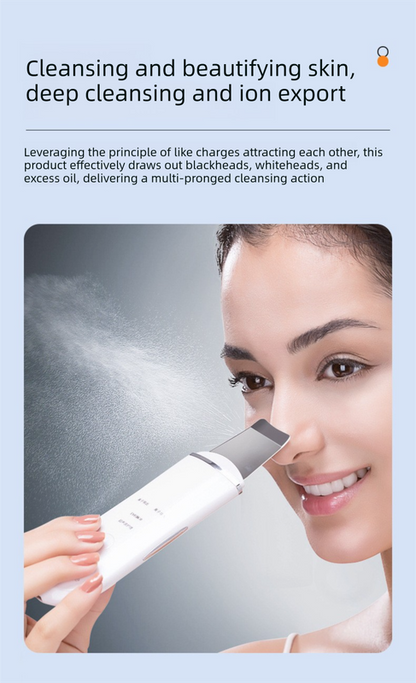 Ultrasonic Skin Scrubber Facial Spatula Blackhead Remover & Pore Cleaner with Ion EMS Lifting Mode Rechargeable Beauty Tool Ivory White
