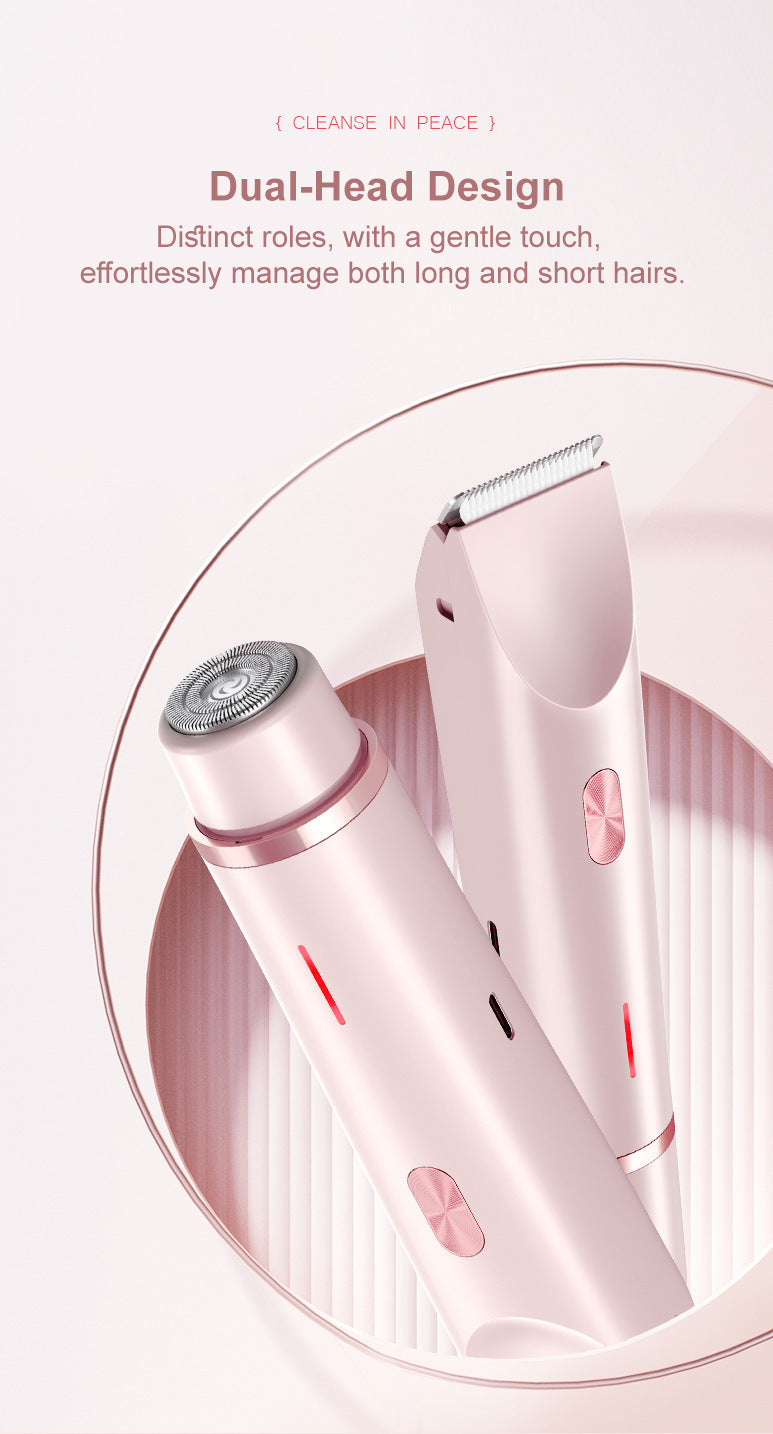 2-in-1 Electric Lady Shaver & Bikini Trimmer Dual Head Waterproof Wet & Dry Body Hair Remover Cordless Razor for Face Legs Underarms Purple