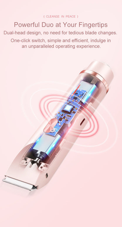 2-in-1 Electric Lady Shaver & Bikini Trimmer Dual Head Waterproof Wet & Dry Body Hair Remover Cordless Razor for Face Legs Underarms Purple