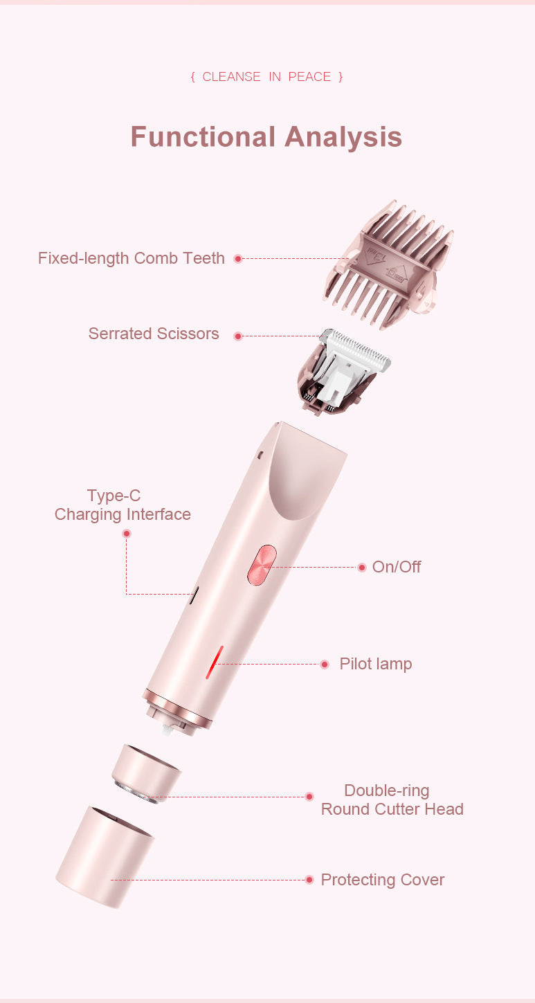 2-in-1 Electric Lady Shaver & Bikini Trimmer Dual Head Waterproof Wet & Dry Body Hair Remover Cordless Razor for Face Legs Underarms Purple