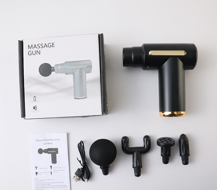 Mini Massage Gun Deep Tissue Percussion Muscle Massager Portable Handheld Quiet 6 Speeds 4 Heads Type-C Charging Electric Body Relaxer Tool Black
