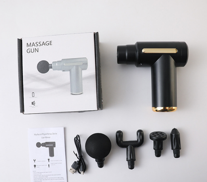 Mini Massage Gun Deep Tissue Percussion Muscle Massager Portable Handheld Quiet 6 Speeds 4 Heads Type-C Charging Electric Body Relaxer Tool Black
