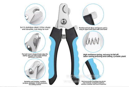 Pet Nail Clippers & File Set for Small Dogs Cats Stainless Steel Claw Trimmer with Safety Guard Non-Slip Handle Grooming Tool White & Blue