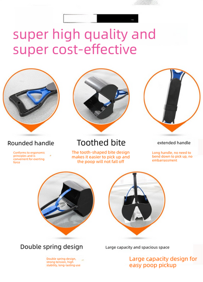 Portable Pet Pooper Scooper 28cm Handheld Dog Waste Jaw Claw Picker with Bone Dispenser & Waste Bags Pink