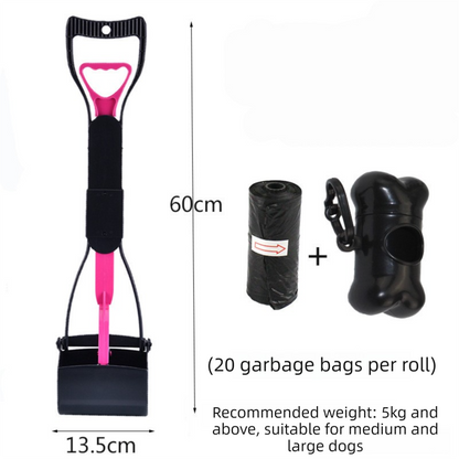 Large Foldable Pet Pooper Scooper 60cm Long Handle Dog Waste Picker Jaw Clamp with Bone Dispenser & Bags Pink