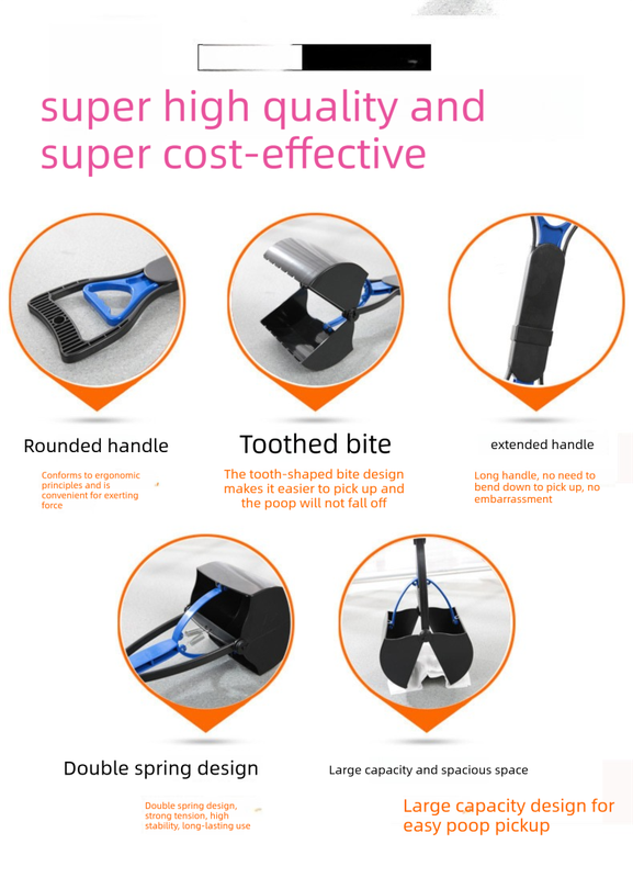 Large Foldable Pet Pooper Scooper 60cm Long Handle Dog Waste Picker Jaw Clamp with Bone Dispenser & Bags Pink