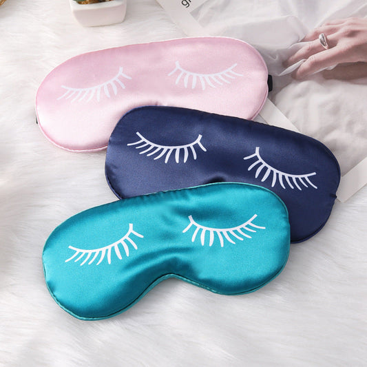 3 PCS Silky Satin Sleep Mask Set Cute Eyelash Design Soft Light Blocking Eye Cover with Adjustable Strap for Travel Nap Pink Navy Green