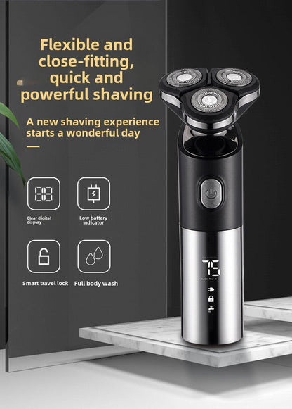 Electric Shaver for Men 3D Rotary Razor Wet and Dry Waterproof USB Rechargeable LED Display Travel Lock Gift Box Black