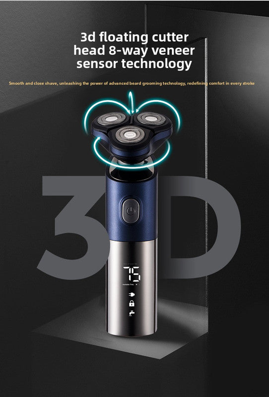 Electric Shaver for Men 3D Rotary Razor Wet and Dry Waterproof USB Rechargeable LED Display Travel Lock Gift Box Black