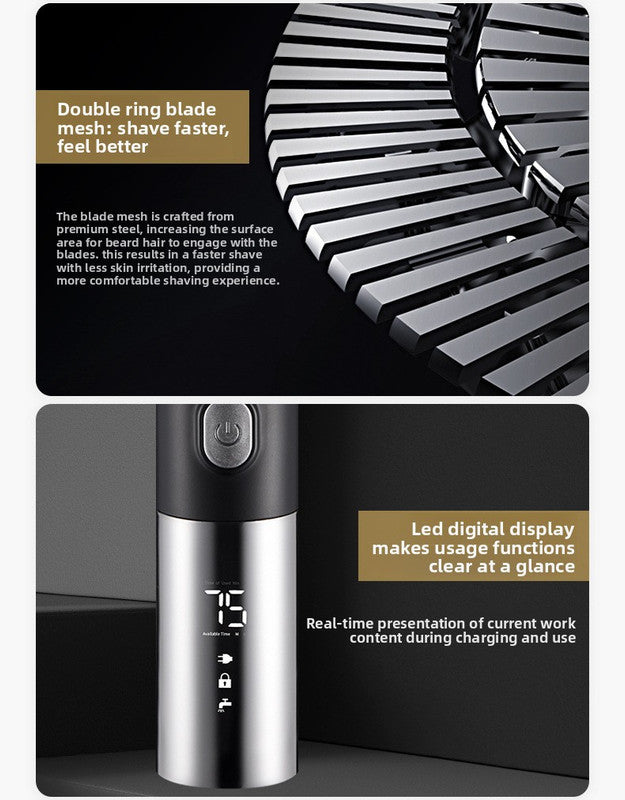 Electric Shaver for Men 3D Rotary Razor Wet and Dry Waterproof USB Rechargeable LED Display Travel Lock Gift Box Black