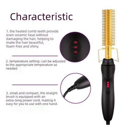 2-in-1 Electric Hot Comb Hair Straightener & Curler Titanium Alloy Heating Fast Heat Up Anti-Scald Pressing Comb with AU Plug 3 Temp Settings Pink