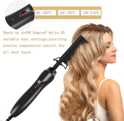 2-in-1 Electric Hot Comb Hair Straightener & Curler Titanium Alloy Heating Fast Heat Up Anti-Scald Pressing Comb with AU Plug Gradient Colour