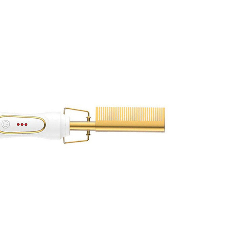 Electric Hot Comb Hair Straightener & Curler Titanium Alloy Fast Heat Wet Dry Styling Tool White Gold AU Plug
