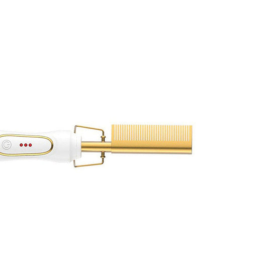 Electric Hot Comb Hair Straightener & Curler Titanium Alloy Fast Heat Wet Dry Styling Tool White Gold AU Plug