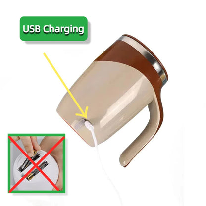 Rechargeable Automatic Self Stirring Mug USB Magnetic Mixing Cup 304 Stainless Steel Electric Coffee Tumbler for Travel Office Grey