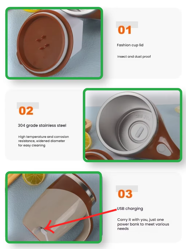 Rechargeable Automatic Self Stirring Mug USB Magnetic Mixing Cup 304 Stainless Steel Electric Coffee Tumbler for Travel Office Grey