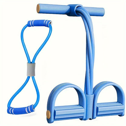 2 PCS 4-Tube Pedal Resistance Band & Figure 8 Chest Expander Blue Elastic Sit Up Pull Rope for Home Gym Yoga Pilates