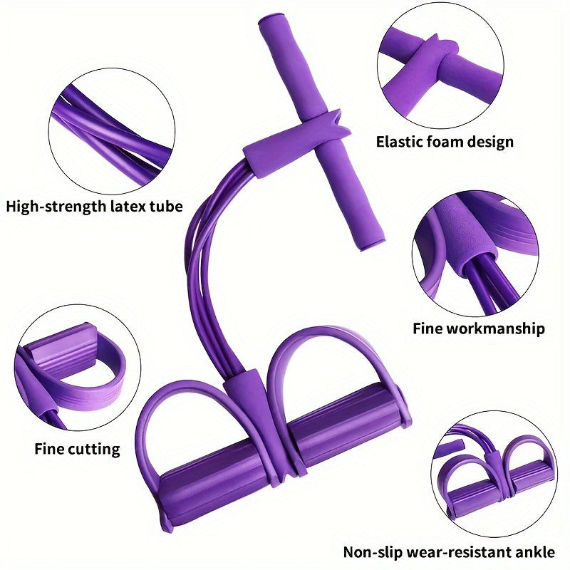 2 PCS 4-Tube Pedal Resistance Band & Figure 8 Chest Expander Blue Elastic Sit Up Pull Rope for Home Gym Yoga Pilates