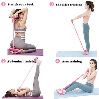 2 PCS 4-Tube Pedal Resistance Band & Figure 8 Chest Expander Blue Elastic Sit Up Pull Rope for Home Gym Yoga Pilates