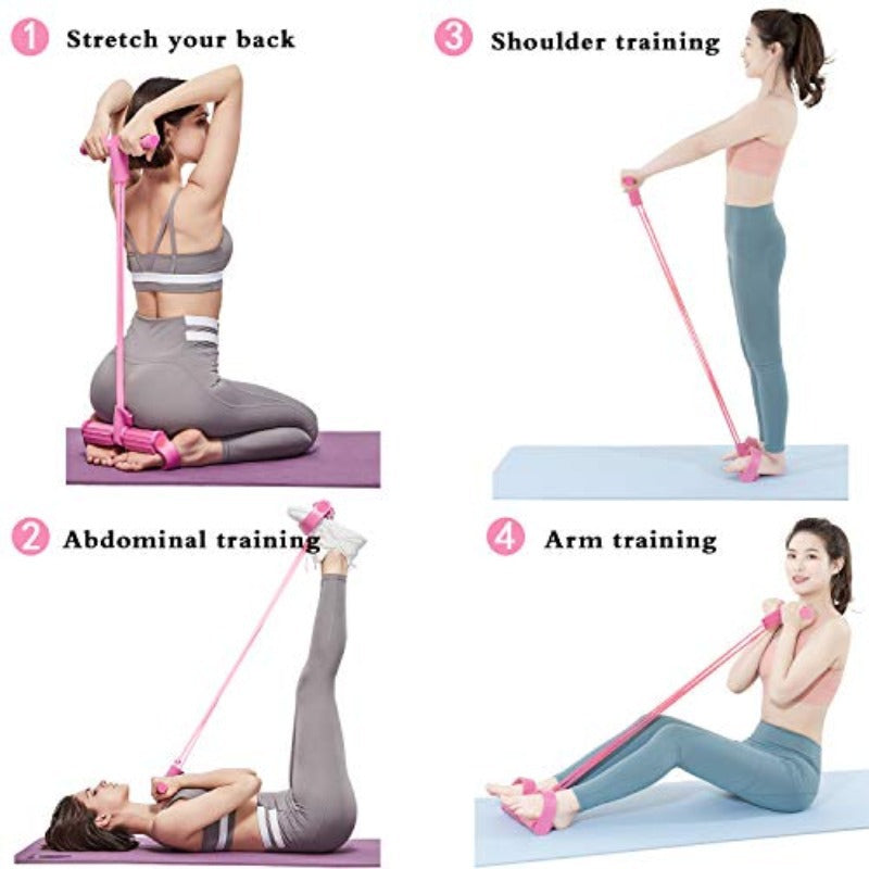 2 PCS Upgraded 6-Tube Pedal Resistance Band & Figure 8 Pull Rope Set Pink Elastic Tummy Trimmer for Home Gym Workout