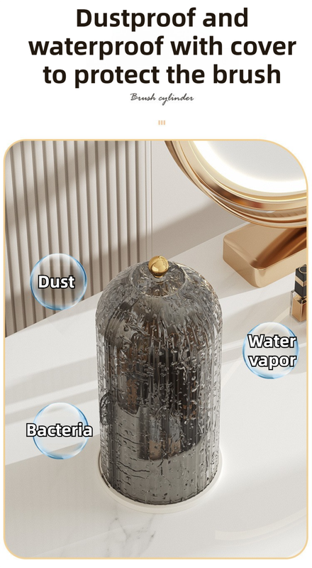 White 360Â° Rotating Makeup Brush Holder with Transparent Dust-Proof Sliding Door - Large Capacity Cosmetic Organizer, Professionaln Gradient Dual Zones