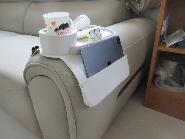 Grey Waterproof Silicone Couch Armrest Cup Holder Tray - Non-Slip & Anti-Spill, Multi-Slot Organizer for Drinks Bottle, Remote, Ipad & snacks