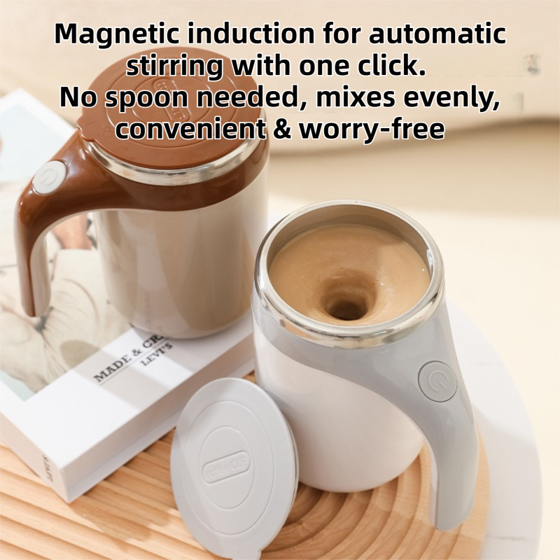 380ML White Magnetic Self-Stirring Coffee Mug - USB Charging, Leak-Proof Stainless Steel Electric Mixer Cup for Coffee & Milk