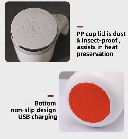 380ML White Magnetic Self-Stirring Coffee Mug - USB Charging, Leak-Proof Stainless Steel Electric Mixer Cup for Coffee & Milk