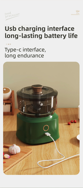 Green Wireless Electric Kitchen Grinder -  Portable 150ml Baby Food Maker with 3 Stainless Steel Blades, USB Charging