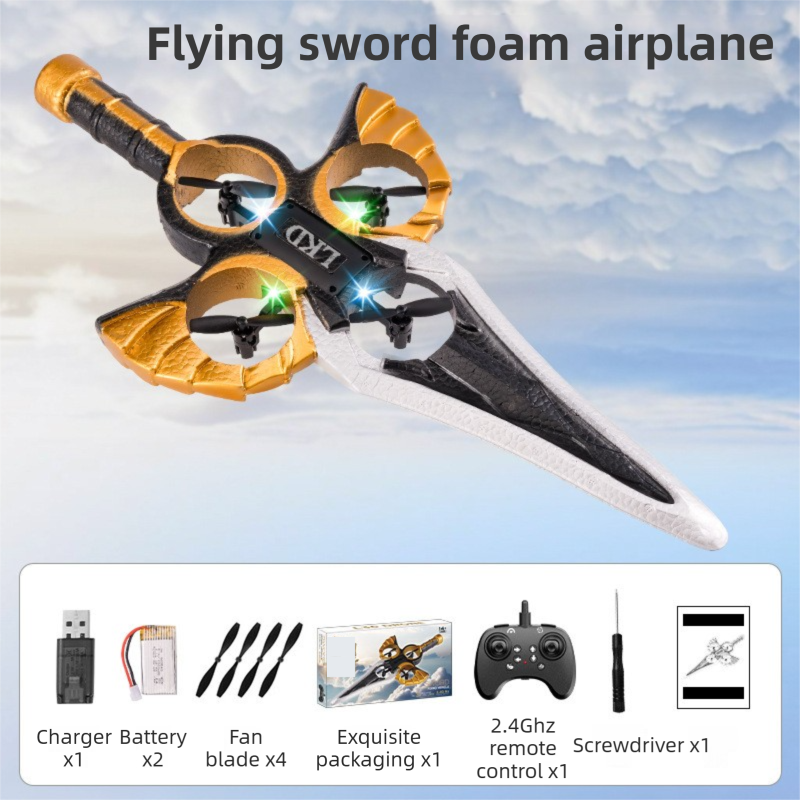 L36 Remote Control Flying Stunt Sword with 360Â° Flip & One-Key Takeoff - Fully Guarded Propellers and LED Night Lights for Safety & 4-Turbofan High Power Motor (2 Battery Included)
