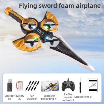 L36 Remote Control Flying Stunt Sword with 360Â° Flip & One-Key Takeoff - Fully Guarded Propellers and LED Night Lights for Safety & 4-Turbofan High Power Motor (2 Battery Included)