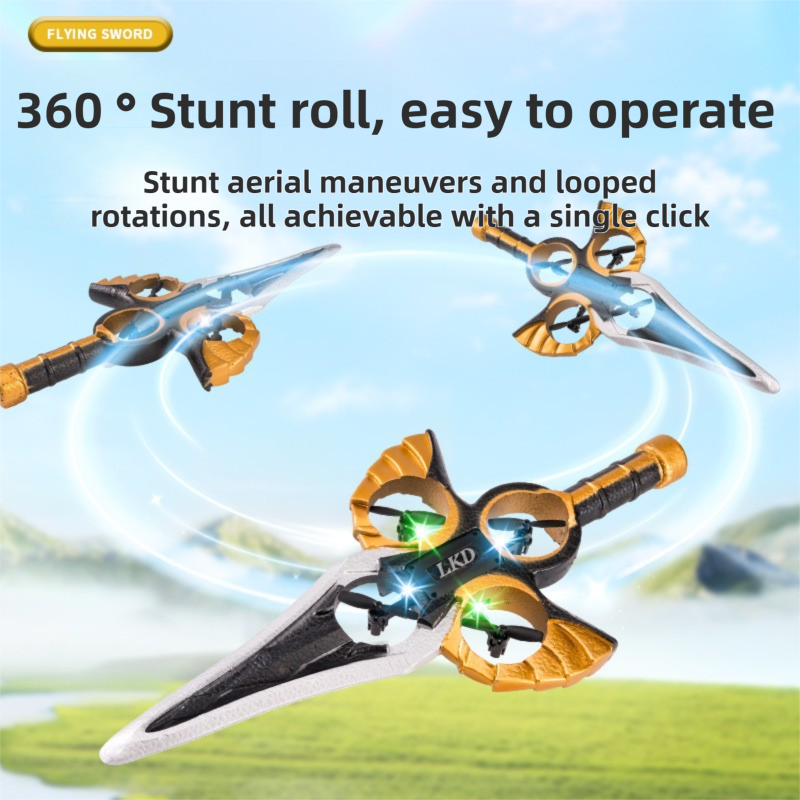 L36 Remote Control Flying Stunt Sword with 360Â° Flip & One-Key Takeoff - Fully Guarded Propellers and LED Night Lights for Safety & 4-Turbofan High Power Motor (2 Battery Included)