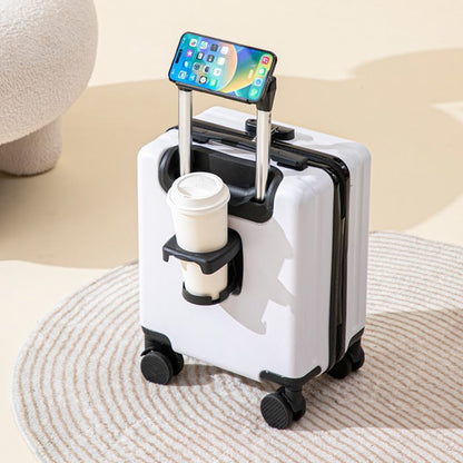 White 14 Inch Lightweight Carry-on Luggage for heights over 1.6m - Underseat & Overhead Cabin Hardside Suitcase with Cup Holder & Phone Stand