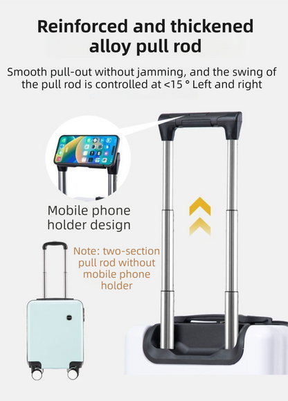 Yellow 14 Inch Lightweight Carry-on Luggage for heights over 1.6m - Underseat & Overhead Cabin Hardside Suitcase with Cup Holder & Phone Stand