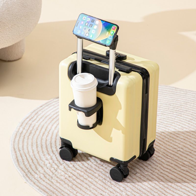 Yellow 16 Inch Lightweight Carry-on Luggage for heights under 1.6m - Underseat & Overhead Cabin Hardside Suitcase with Cup Holder & Phone Stand