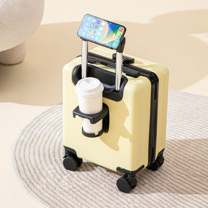 Yellow 16 Inch Lightweight Carry-on Luggage for heights under 1.6m - Underseat & Overhead Cabin Hardside Suitcase with Cup Holder & Phone Stand