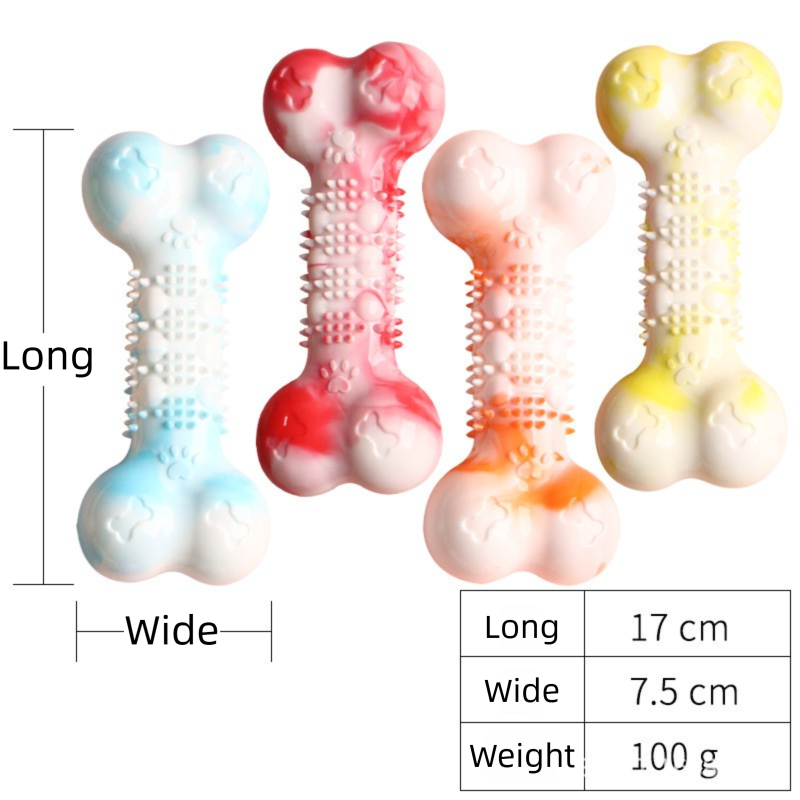 2-Pack Durable TPR Squeaky Dog Bone with Two-Tone Paw Print - Dental Health & Gum Massage Spiked Molar Toy(Yellow-White)