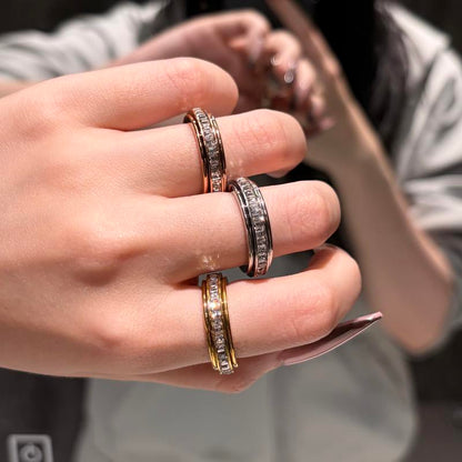 3-Piece Anxiety Spinner Meditation Bands Set - Full Zircon Inlaid Stainless Steel Rings for Stress Relief - US Size 6