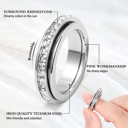 3-Piece Anxiety Spinner Meditation Bands Set - Full Zircon Inlaid Stainless Steel Rings for Stress Relief - US Size 10