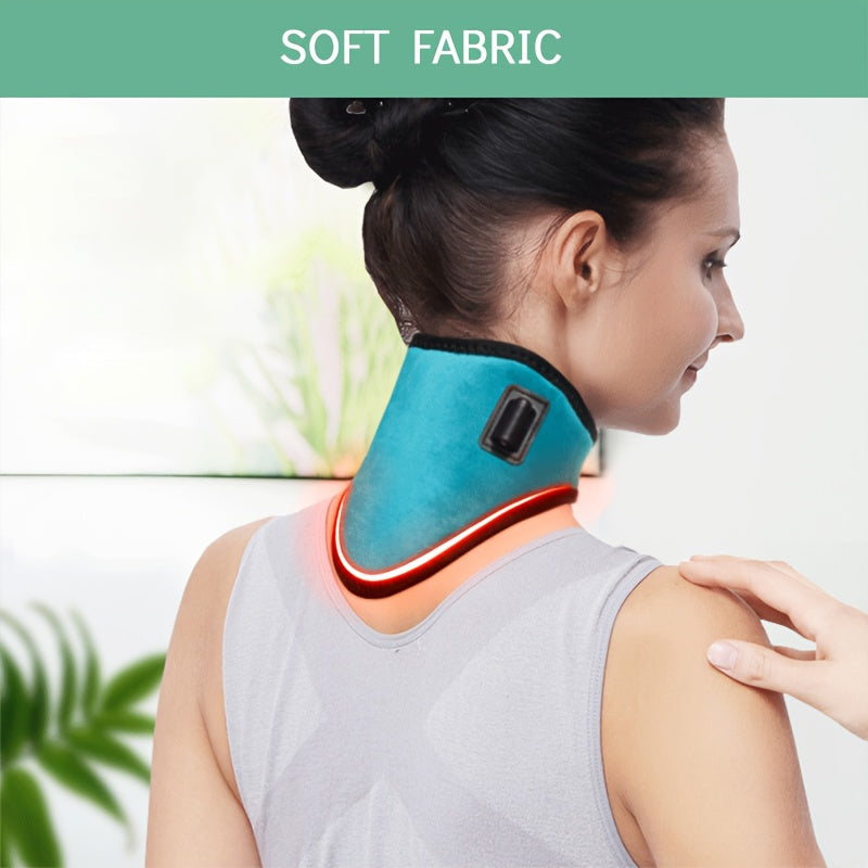 Green USB Electric Heated Neck Brace with 3-Level Temperature - Portable Wormwood Hot Compress Cervical Support Wrap for Pain Relief