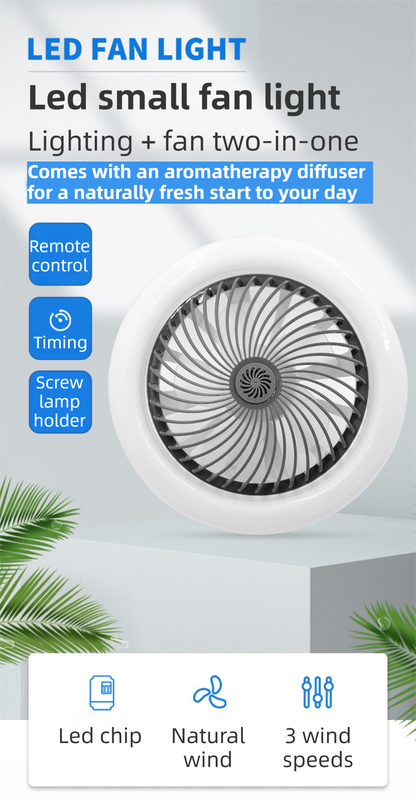 Black Remote LED Ceiling Fan Light with Aromatherapy Slot and Removable E27 Base Socket -  Timer & Dimmable & 3-Speed & 3-Color Temperature Adjustable