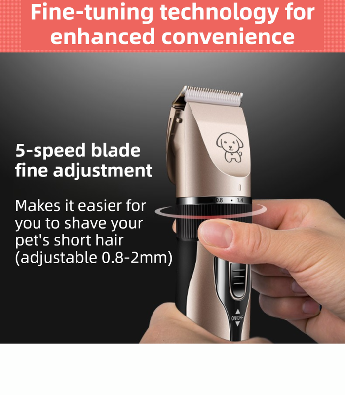 Gold K5 Lightweight Pet Precision Grooming Clipper - USB Rechargable, Low Noise Dog & Cat Hair Trimmer with 5-Level Adjustable Titanium Ceramic Blade & 4*Guide Combs
