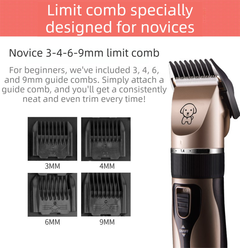 Gold K5 Lightweight Pet Precision Grooming Clipper - USB Rechargable, Low Noise Dog & Cat Hair Trimmer with 5-Level Adjustable Titanium Ceramic Blade & 4*Guide Combs