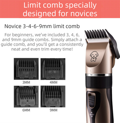 Gold K5 Lightweight Pet Precision Grooming Clipper - USB Rechargable, Low Noise Dog & Cat Hair Trimmer with 5-Level Adjustable Titanium Ceramic Blade & 4*Guide Combs